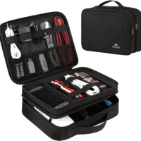 Electronics Organizer Travel Case, Water Resistant Cable Organizer Bag for Travel Essentials, Tech Gifts for Men, Storage Bag as Accessories for Phone, Cord, Tablet, Black