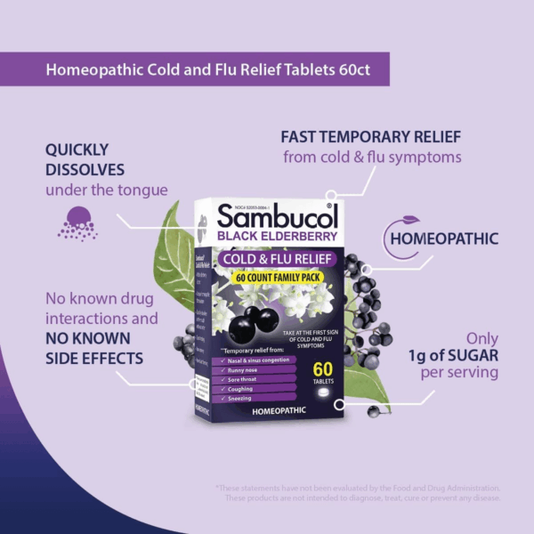 Cold and Flu Relief Tablets - Homeopathic Cold Medicine, Cold Remedy for Adults, Black Elderberry for Colds, Zinc Cold Remedy - 60 Count - Image 5