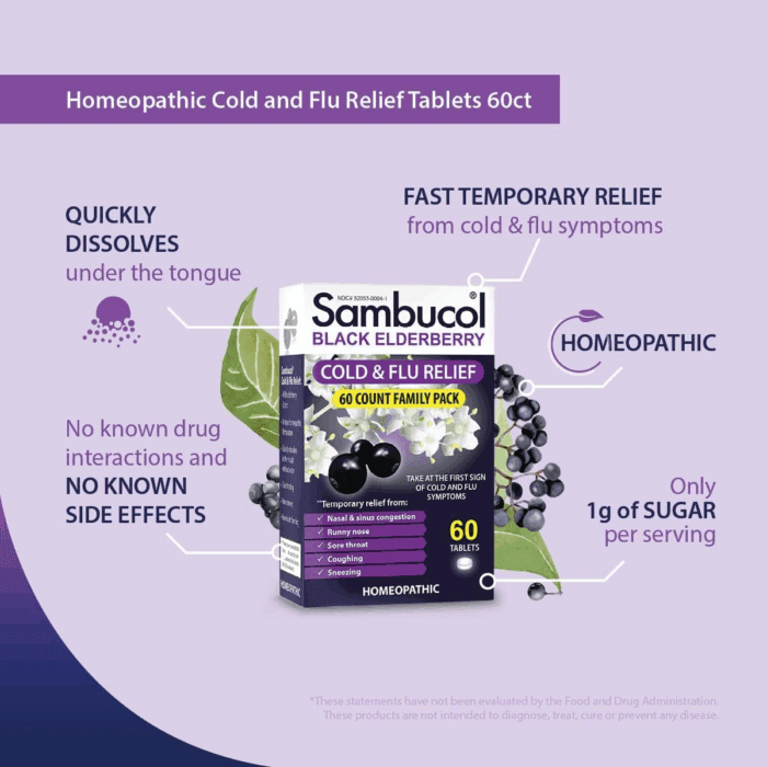 Cold and Flu Relief Tablets - Homeopathic Cold Medicine, Cold Remedy for Adults, Black Elderberry for Colds, Zinc Cold Remedy - 60 Count - Image 5