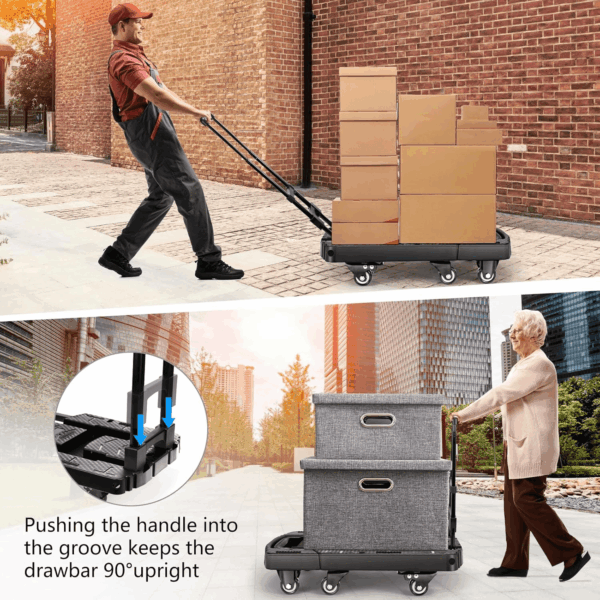 Folding Hand Truck, Portable Heavy Duty Dolly, 6 Wheels Collapsible Luggage Cart with 2 Elastic Ropes - Compact Trolley for Easy Moving - Ideal Hand Cart for Travel and More - Image 6