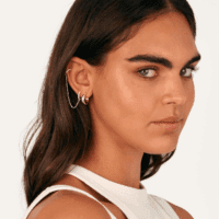 14K Gold Chain Earrings for Women | Double Piercing Dangle Chain Huggie Hoop Earrings | Cubic Zirconia Pearl Stud Ear Cuff Earrings for Women - Image 2