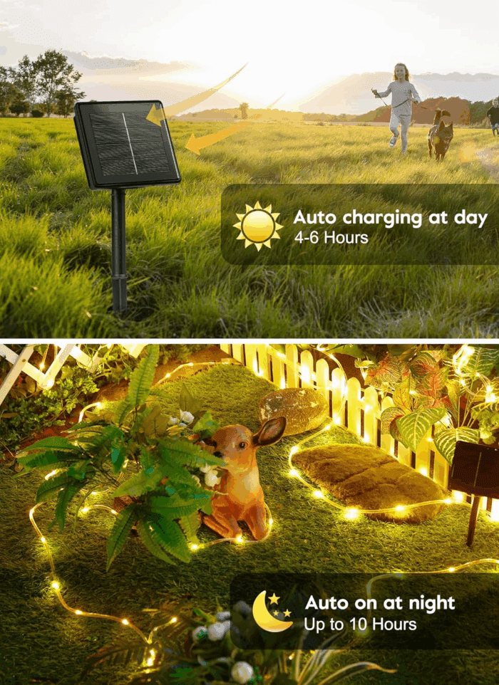 Solar Rope Lights, 39FT 100LED Outdoor Solar String Lights, IP65 Waterproof Solar Powered Fairy Lights with 8 Lighting Modes for Party Garden Yard Home Holiday Tree Decoration, Warm White - Image 3
