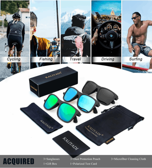 Sunglasses Men Polarized Sun Glasses for Mens Womens Classic Matte Black Frame UV Protection 3Pack - Image 6