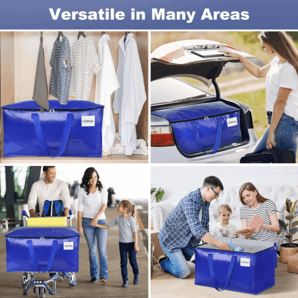 Moving Bags-Heavy Duty Moving Boxes, Storage Totes with Zipper, Reinforced Handles and Tag Pocket-Collapsible Moving Supplies for Moving, Storage and Travel 93L(Blue-6 Pack) - Image 7