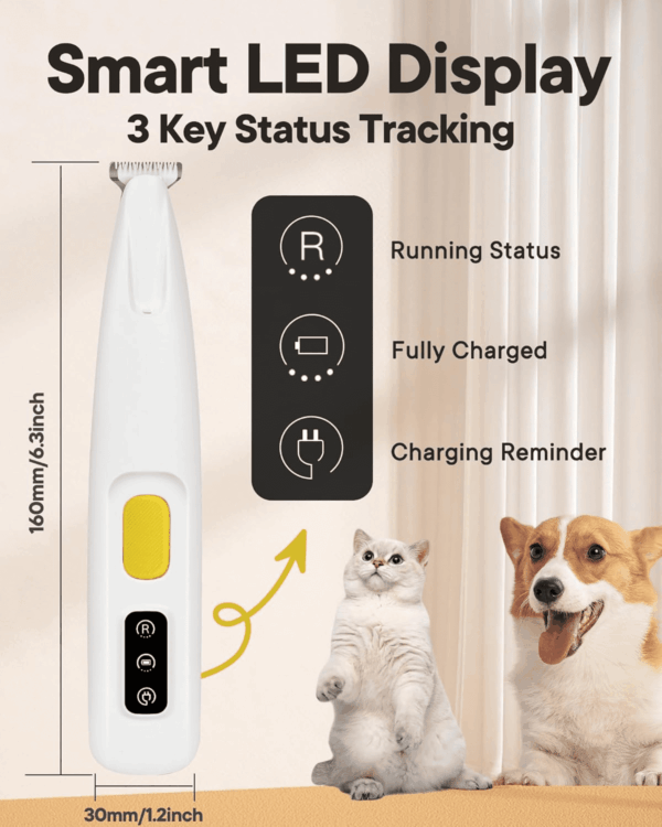 Upgraded Dog Paw Trimmer with LED Light, 18 Mm Widen Blade, 35 Db Low Noise, LED Display, Fully Waterproof, Rechargeable Clipper for Dogs Cats Trimming Paws, Eyes, Ears, Face, and Rump - Image 3