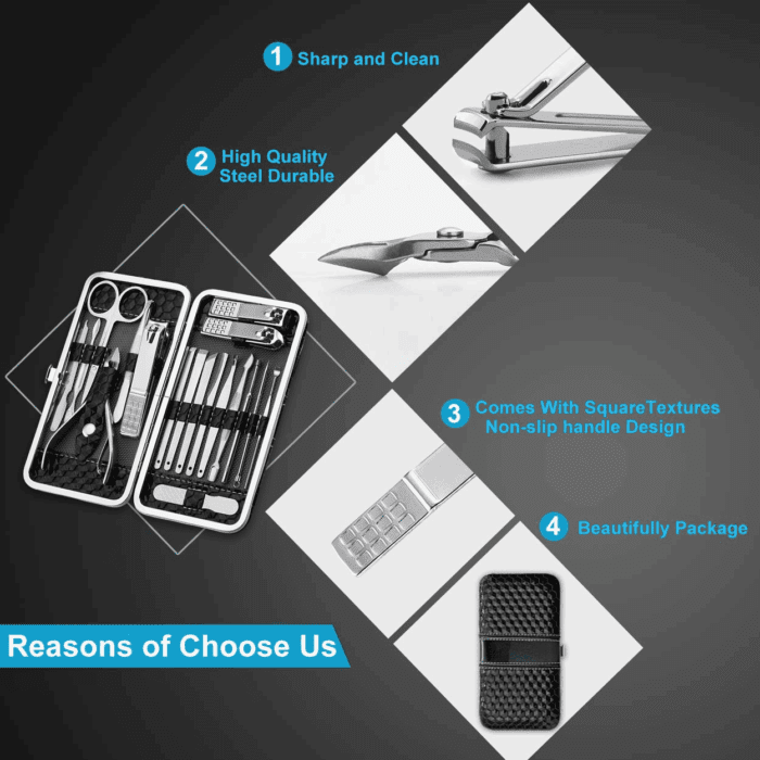 Nail Clippers Set Fingernail and Toenail Clipper Cutters, Manicure Pedicure Kit 18 Pieces Stainless Steel Professional Grooming Kits, Nail Care Tools with Luxurious Travel Case - Image 3