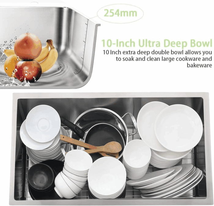 26X18 Stainless Steel Undermount Sink - 18 Gauge Deep Single Bowl with Colander - Image 6