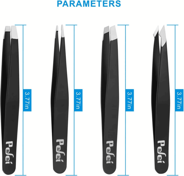 Tweezers Set - Professional Stainless Steel Tweezers for Eyebrows - Great Precision for Facial Hair, Splinter and Ingrown Hair Removal (Black) - Image 5