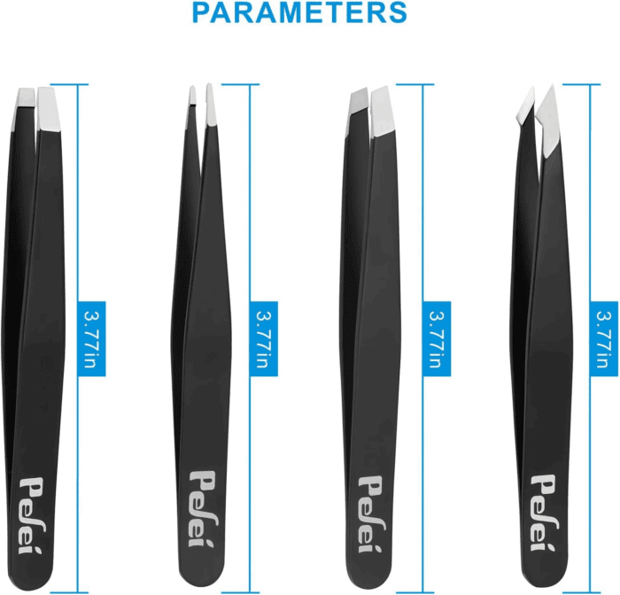 Tweezers Set - Professional Stainless Steel Tweezers for Eyebrows - Great Precision for Facial Hair, Splinter and Ingrown Hair Removal (Black) - Image 5