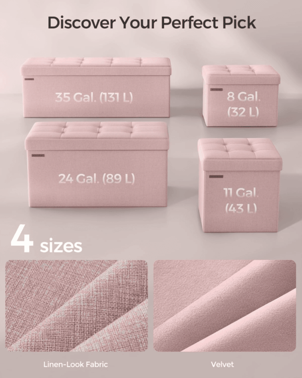 MAZIE Collection - 43 Inches Folding Storage Ottoman Bench, Ottoman Foot Rest, End of Bed Bench, Storage Chest, Load 660 Lb, for Living Room, Bedroom, Entryway, Jelly Pink ULSF077R11 - Image 6
