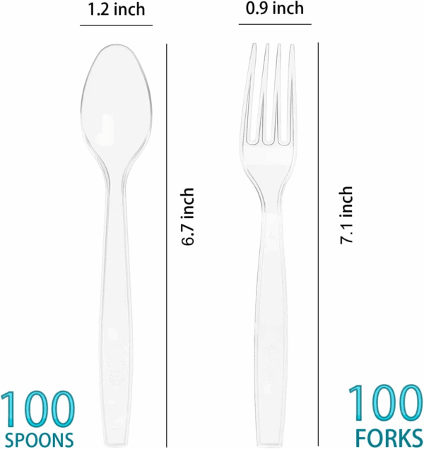 200 Count Plastic Silverware, Heavy Weight Plastic Forks Spoons Disposable Utensils Cutlery Set for Wedding Party Supplies Everyday Use - Image 2