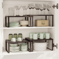 Spice Racks, Cabinet Shelf Organizers, Shelf Organizers, Countertop Organizers, Shelf Risers, Stackable, Expandable, Set of 2 Metal Kitchen Counter Shelves, Brown UKCS01BR - Image 4