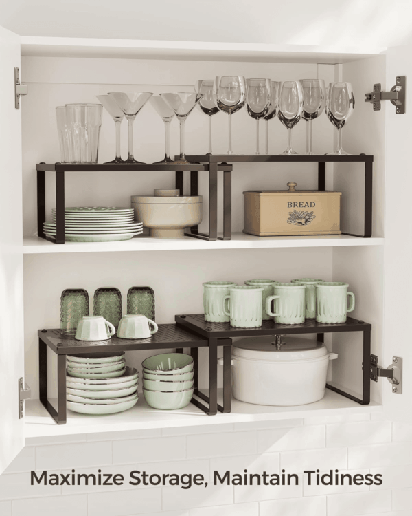 Spice Racks, Cabinet Shelf Organizers, Shelf Organizers, Countertop Organizers, Shelf Risers, Stackable, Expandable, Set of 2 Metal Kitchen Counter Shelves, Brown UKCS01BR - Image 4