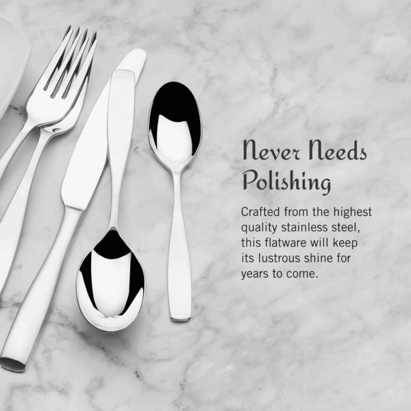 , Satin Loft Flatware Service for 12, 65 Piece Set, 18/10 Stainless Steel, Silverware Set with Serving Utensils - Image 6