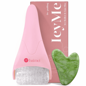 Icyme Ice Roller for Face and Gua Sha Facial Tool Set, Ice Face Roller Reduces Puffiness Relieves Migraines Skin Care Tools, Self Care Gift for Women - Pink