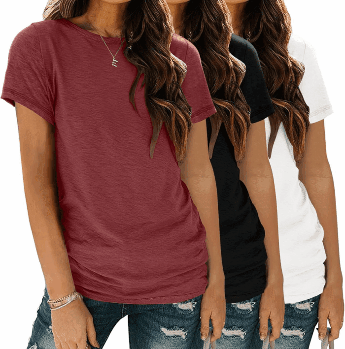 Womens 3 Pack T Shirts Basic Short Sleeve Tees Crewneck Fashion Tops Loose