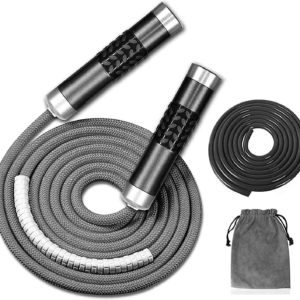 Weighted Jump Rope for Workout Fitness(1Lb), Tangle-Free Ball Bearing Rapid Speed Skipping Rope for MMA Boxing Weight-Loss,Aluminum Handle Adjustable Length 9MM Fabric Cotton+9Mm Solid PVC Rope