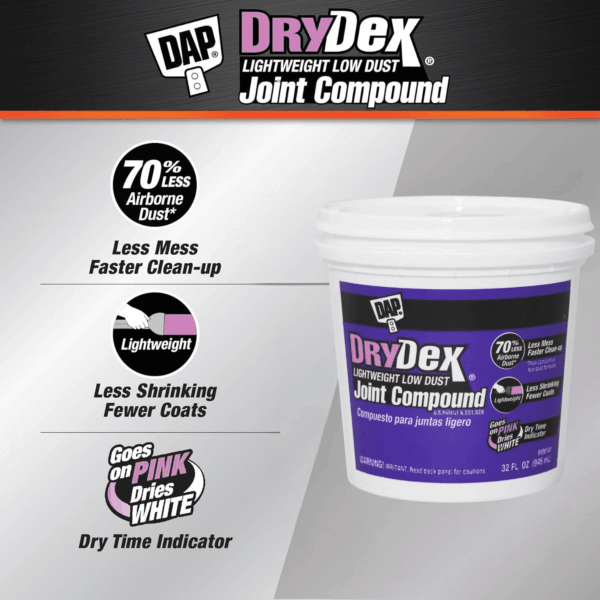 Drydex Lightweight Low Dust Joint Compound, Pink/White, 32 Oz (7079812385) - Image 2