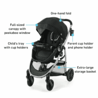 Modes Pramette Stroller, Baby Stroller with True Pram Mode, Reversible Seat, One Hand Fold, Extra Storage, Child Tray, Pierce - Image 6