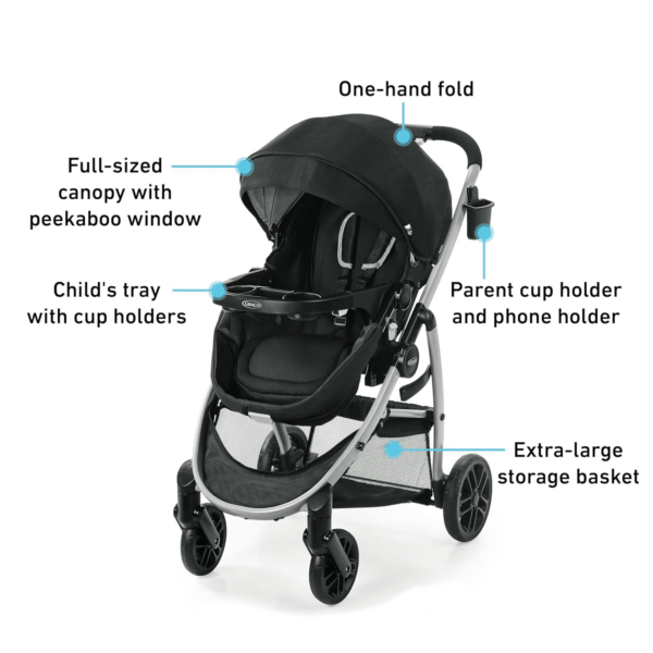 Modes Pramette Stroller, Baby Stroller with True Pram Mode, Reversible Seat, One Hand Fold, Extra Storage, Child Tray, Pierce - Image 6