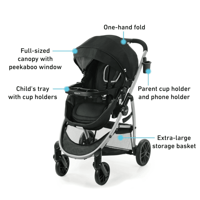Modes Pramette Stroller, Baby Stroller with True Pram Mode, Reversible Seat, One Hand Fold, Extra Storage, Child Tray, Pierce - Image 6