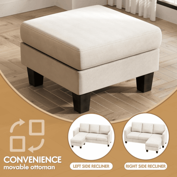 Convertible Sectional Sofa Couch, 3 Seat L-Shaped Sofa with Linen Fabric Ottoman Small Couch for Small Apartments, Living Room and Office (Linen Fabric, White) - Image 7