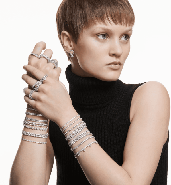 Una Angelic Tennis Bracelet, Clear Circle-Cut  Crystals with Matching Crystal Pavé on a Rhodium Tone Finish Setting, Part of the  Una Angelic Collection - Image 6