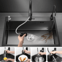 Black Kitchen Sink, Stainless Steel Single Bowl Sink, Drop In/Topmount Workstation Sink with Sliding Accessories, Farmhouse Workstation Sink with Multiple Accessories (19.7 X 17.7In), RXZE031 - Image 3