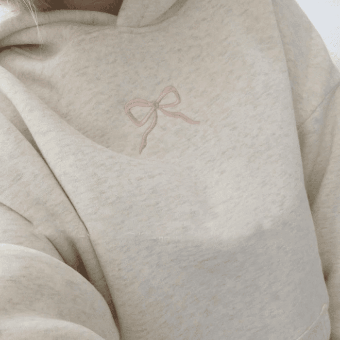 Embroidery Hoodies Women Cute Bowknot Graphic Preppy Pullover for Teen Girl Oversized Long Sleeve Hood Sweatshirt - Image 4