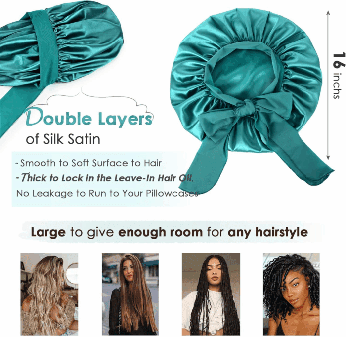 Silk Bonnet for Sleeping Women Satin Bonnet Double Layer Satin Lined Hair Bonnet with Tie Band Curly Hair - Image 3