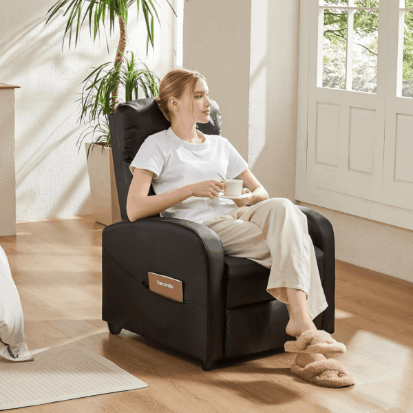 Recliner Chair for Adults, Massage PU Leather Small Recliner Home Theater Seating with Lumbar Support, Adjustable Modern Reclining Chair with Padded Seat Backrest, Living Room (Black) - Image 2
