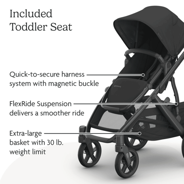 Vista V3 Stroller - Full-Size Single-To-Double Stroller System - Toddler Seat, Bug Shield, Rain Shield, and Storage Bag Included - Jake (Charcoal/Carbon Frame/Black Leather) - Image 5
