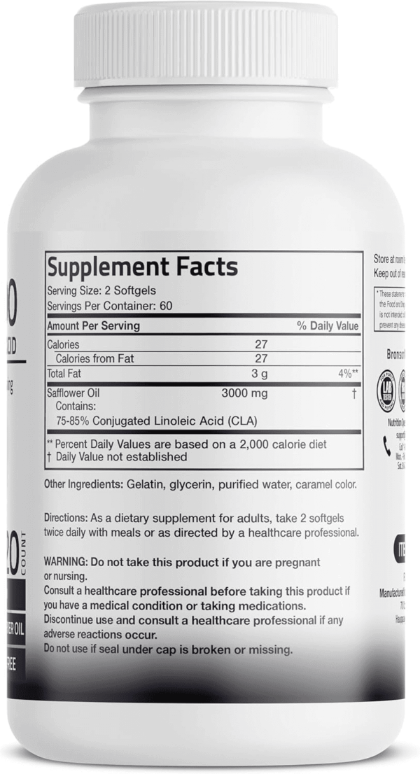CLA 3000 Extra High Potency Supports Healthy Weight Management Lean Muscle Mass Non-Stimulating Conjugated Linoleic Acid 120 Softgels - Image 2