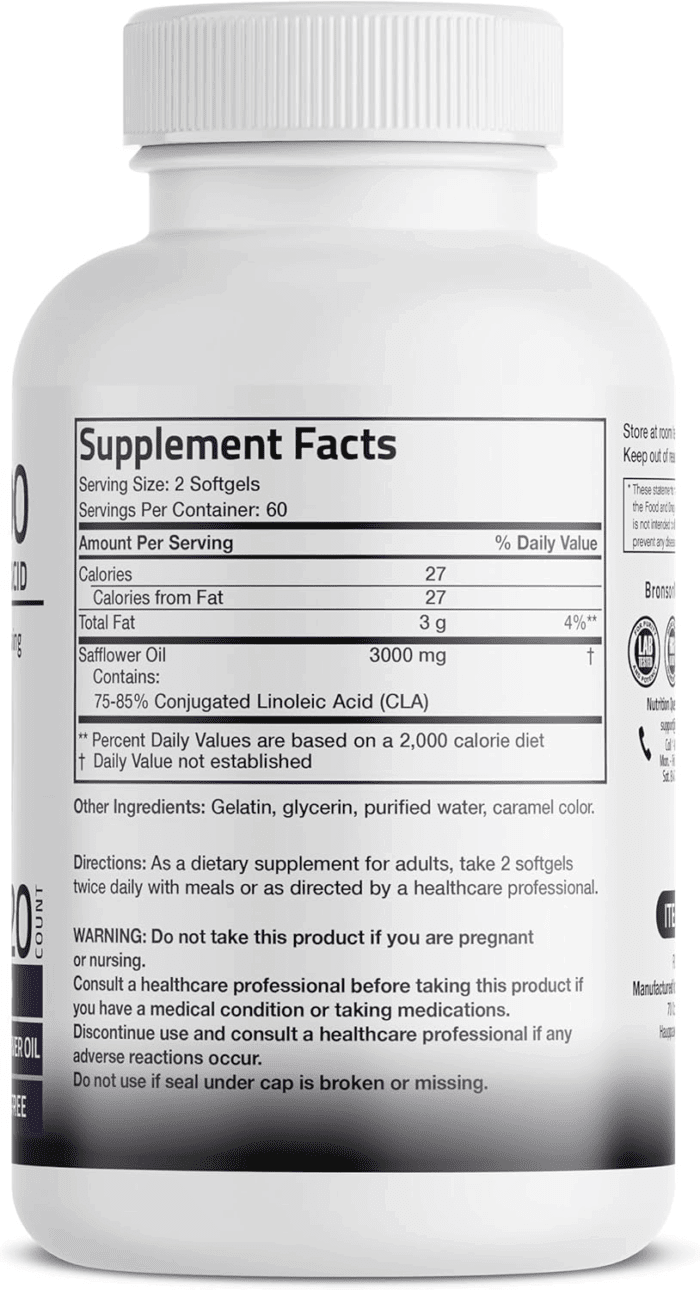 CLA 3000 Extra High Potency Supports Healthy Weight Management Lean Muscle Mass Non-Stimulating Conjugated Linoleic Acid 120 Softgels - Image 2
