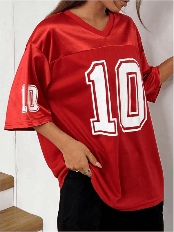 Women'S Oversized Jersey Shirt Graphic Tees V Neck Short Sleeve Vintage T Shirts - Image 4