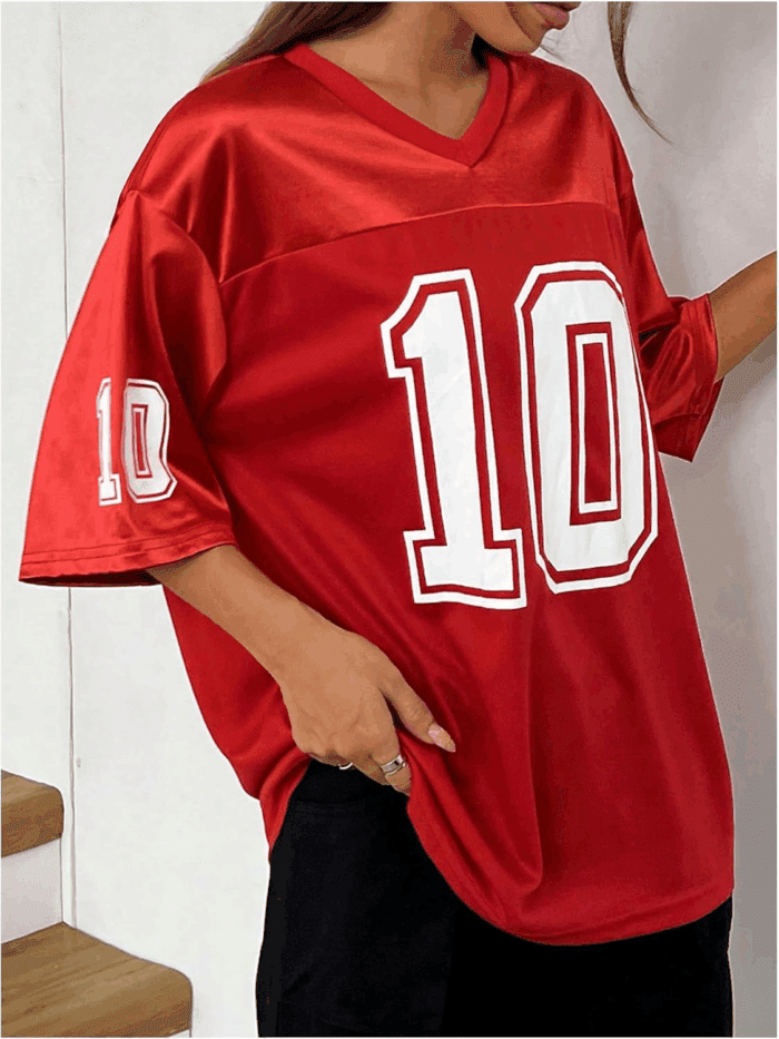 Women'S Oversized Jersey Shirt Graphic Tees V Neck Short Sleeve Vintage T Shirts - Image 4