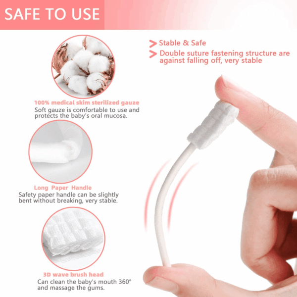 Baby Tongue Cleaner, Baby Toothbrush, 42Pcs Disposable Infant Toothbrush Clean Baby Mouth,Gauze Gum Cleaner Baby Oral Cleaning Stick Dental Care for 0-36 Month Baby+Free 1 Finger Toothbrush - Image 2