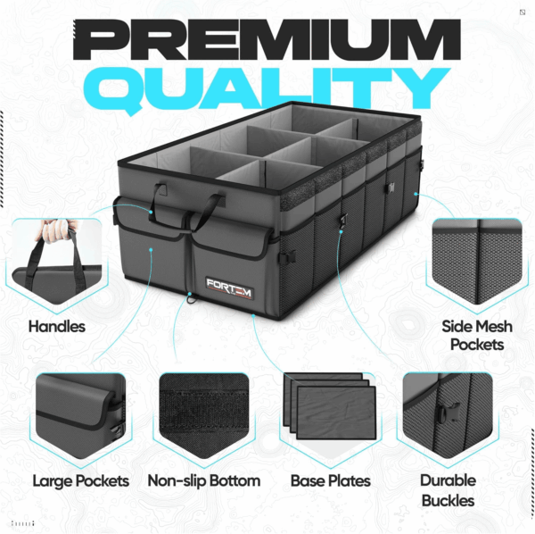Car Trunk Organizer, Collapsible Multi Compartment SUV Organizer, Foldable Storage for Car Accessories for Women Men, 600D Oxford, Non Slip Bottom, Securing Straps, Soft Cover (85L) - Image 2