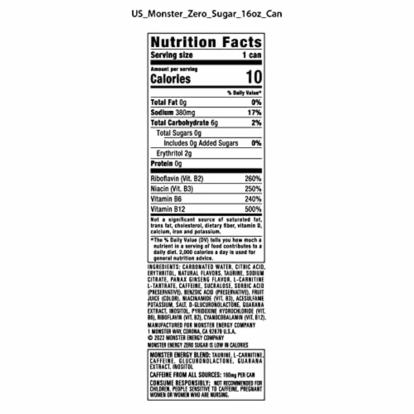 Zero Sugar, Green, Original, Low Calorie Energy Drink, 16 Ounce (Pack of 15) - Image 4