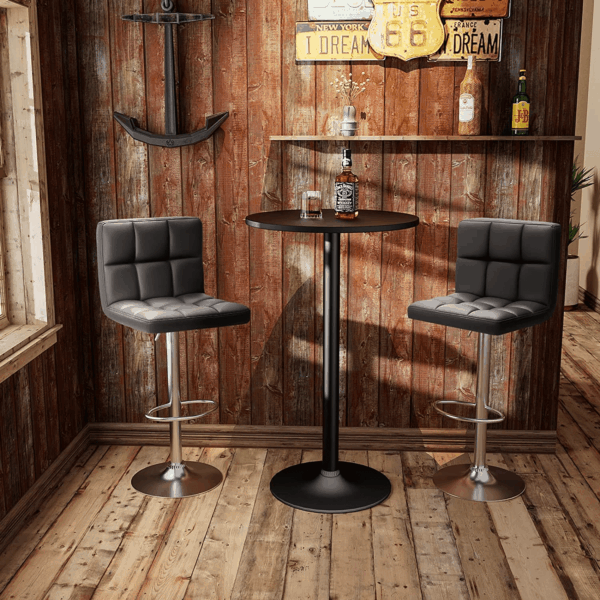 Bar Stools Modern PU Leather Adjustable Swivel Barstools, Armless Hydraulic Kitchen Counter Bar Stool Extra Height Square Island Barstool with Back Set of 2 (Leather, Black) - Image 7
