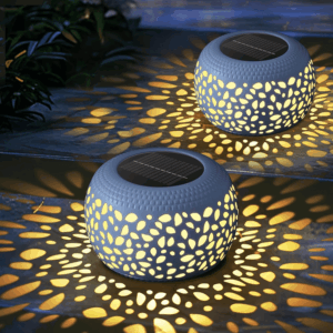 Solar Lanterns Outdoor Waterproof: 2 Pack White Hollow Out Metal Solar Lights - 2 Lighting Colors outside Garden Yard Porch Indoor Tabletop Retro Decorations - Unique Gifts for Women Mom Wife