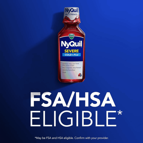 Nyquil SEVERE Cold, Flu, and Congestion Medicine, 2X12 Fl Oz Twin Pack, Berry Flavor, Maximum Strength, Nighttime Relief - Image 6