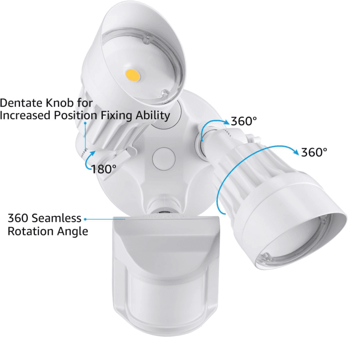 COB LED Security Light, Motion Sensor Flood Lights Outdoor, Aluminum, 3 Modes Motion Detector+Dusk to Dawn+Switch Control, 100-277V, Adjustable 2-Head, IP65, 3000K Warm White, ETL, White - Image 4