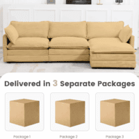 Oversized Modular Sectional Sofa with Movable Ottoman, 112 Inch 4 Seat Modern Corduroy Sofa Set, Convertible L Shaped Couch for Living Room and Office, Yellow - Image 3
