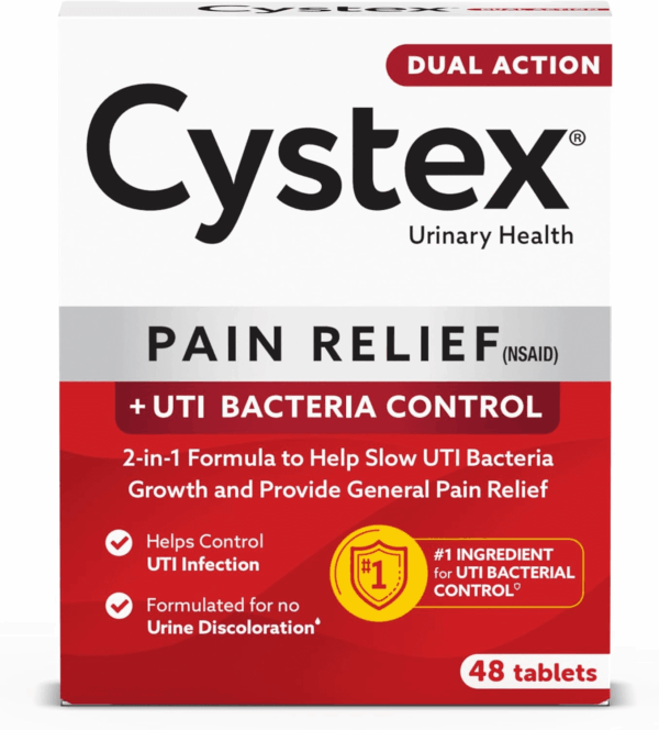 Dual Action UTI Pain Relief and Prevention, 2-In1 Formula to Help Slow UTI Bacteria Growth and Provide General Pain Relief for Women and Men, FSA HSA Eligible & Approved, 48 Count