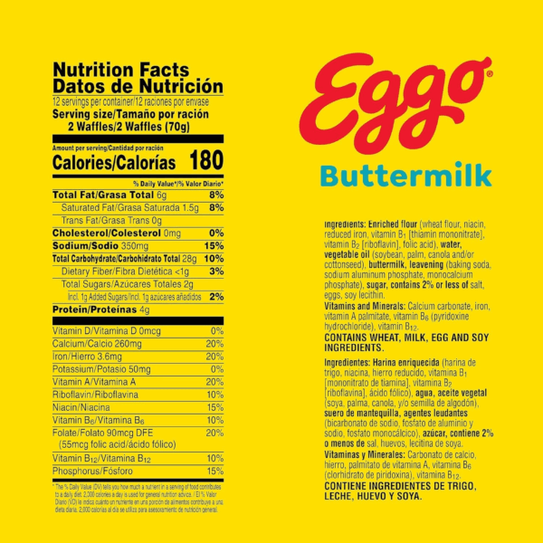 Frozen Waffles, Frozen Breakfast, Breakfast Food, Family Pack, Buttermilk, 29.6Oz Box (24 Waffles) - Image 3