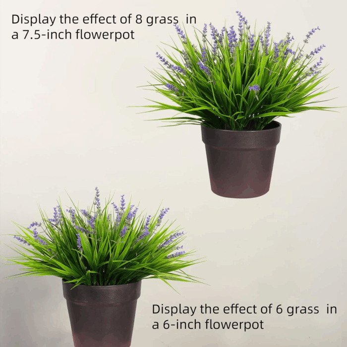 12 Bundles Artificial Plants Outdoor Fake Monkey Grass with Flowers for Pot UV Resistant Plant Decor for Window Garden Patio Hanging Planter Pathway Front Porch (Grass with Flowers) - Image 3