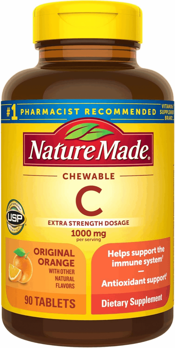 Extra Strength Dosage Chewable Vitamin C 1000 Mg per Serving, Dietary Supplement for Immune Support, 90 Tablets, 45 Day Supply