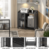 File Cabinet with Paper Shredder Stand on Wheel, Modern Vertical Filing Cabinet with Socket and USB Charging Port, Large Printer Stand with Adjustable Storage Shelf Rack for Home Office, Black - Image 4
