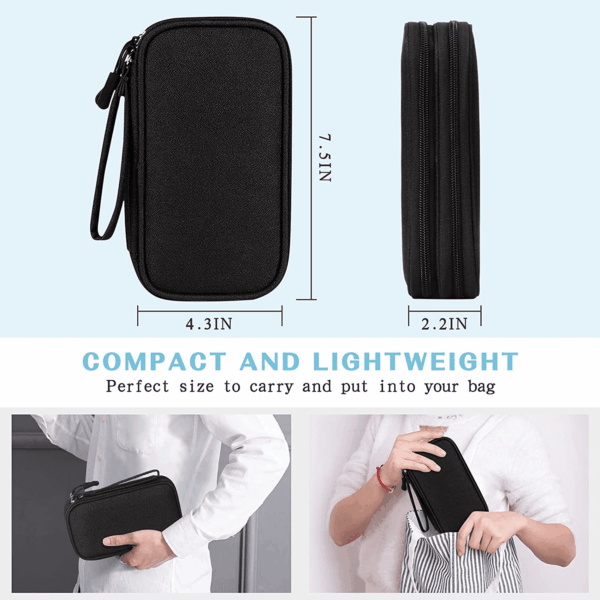 Travel Cable Organizer Pouch Electronic Accessories Carry Case Portable Waterproof Double Layers All-In-One Storage Bag for Cord, Charger, Phone, Earphone Black - Image 2